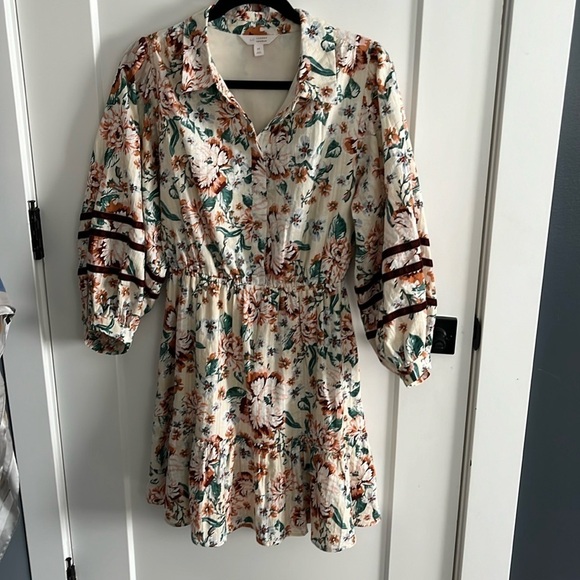 Lauren Conrad floral boho peasant ruffle hem mini dress size medium - Picture 1 of 14